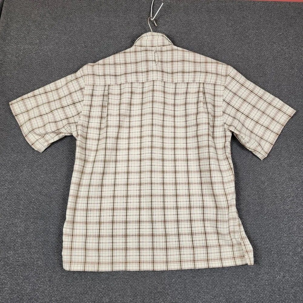 The North Face Mens Cream Brown Plaid Short Sleeve Button Down Shirt Size Medium